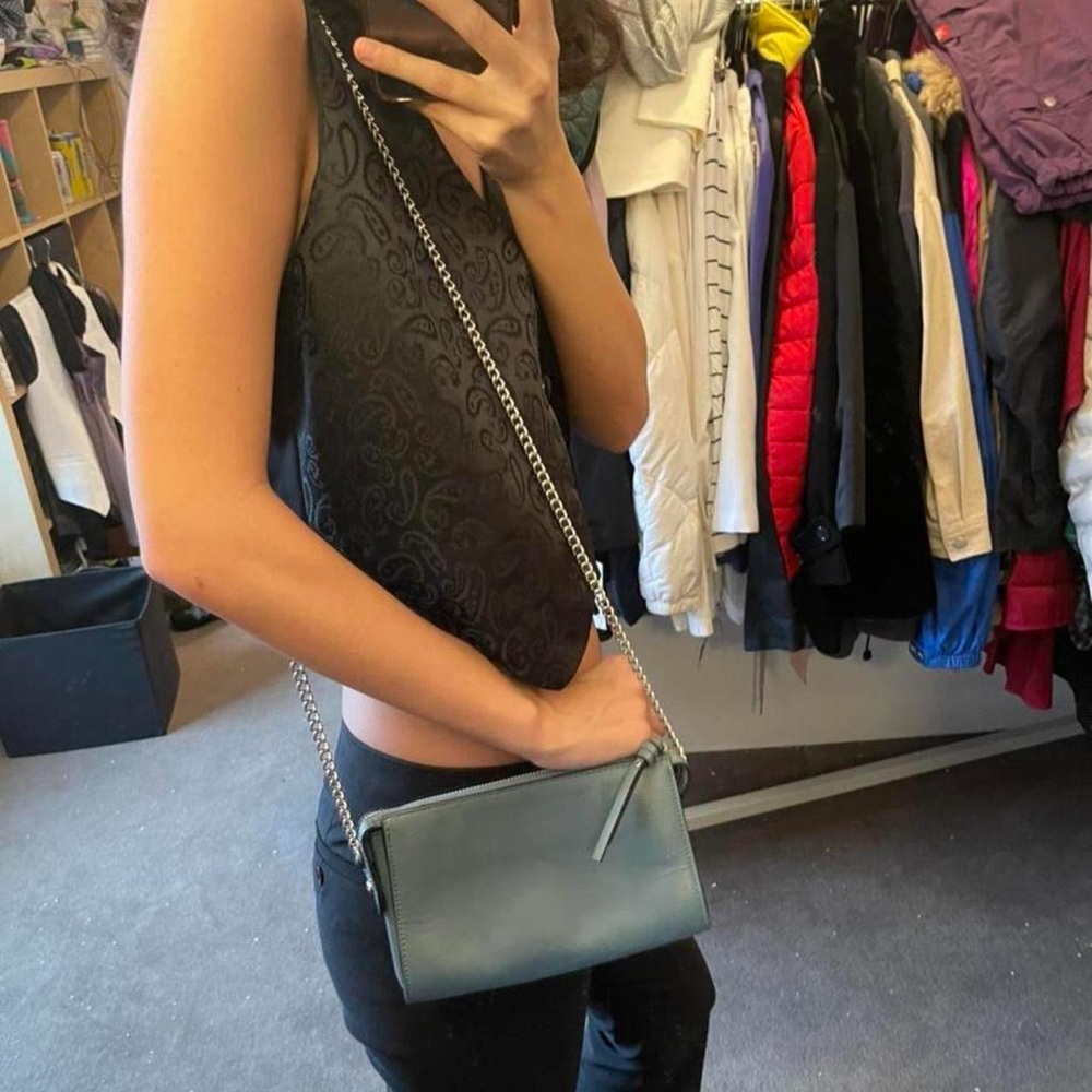 H&M Blue Gray Shoulder Bag with Silver Chain